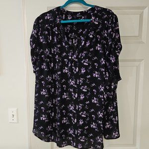 Harper Georgette Ruched Short Sleeve Blouse - Used, Size 5, Black Floral